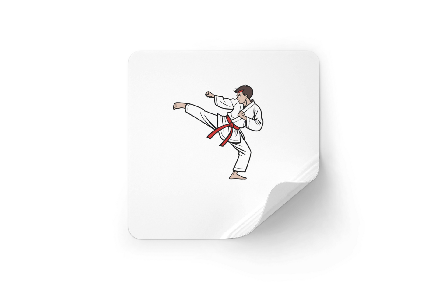 Sticker dynamique montrant un karateka en pleine action, idéal pour les fans d'arts martiaux