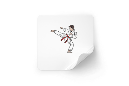 Sticker dynamique montrant un karateka en pleine action, idéal pour les fans d'arts martiaux
