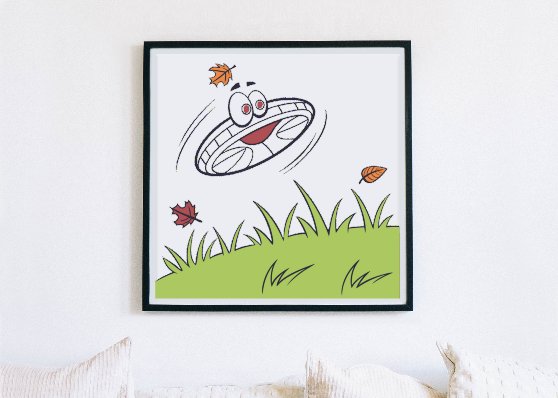 Cadre avec un frisbee souriant en style doodle pour une aventure ludique
