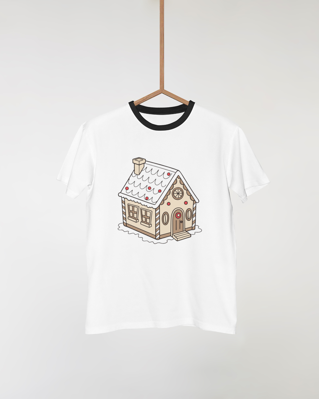 T-shirt avec maison en pain d'épices enneigée motif festif pour Noël