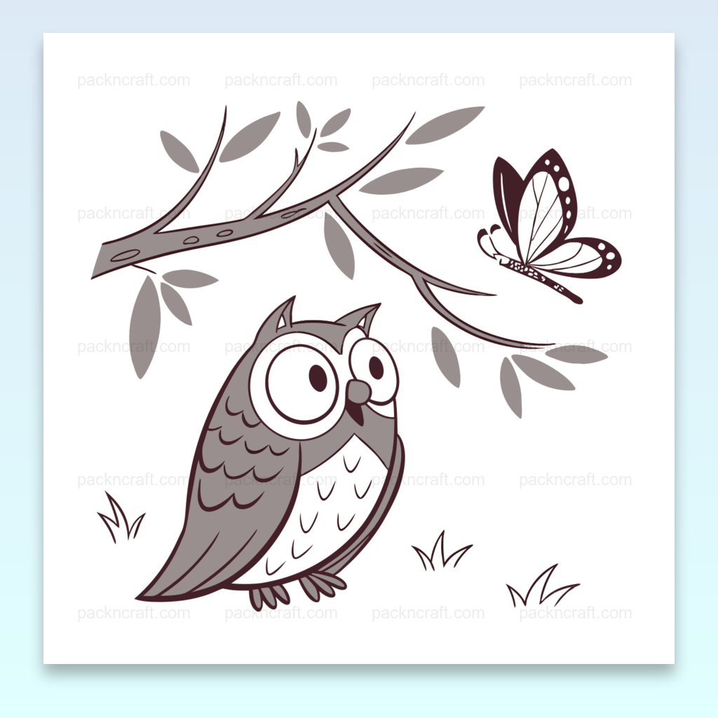 Chouette et papillon dans un style minimaliste, idéal pour stickers, papeterie, et projets DIY.