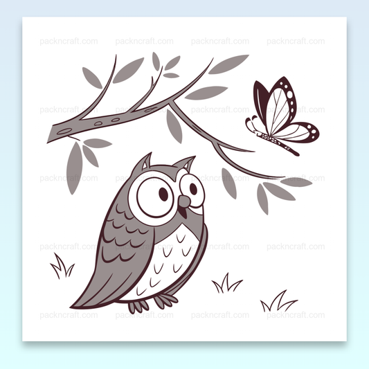 Chouette et papillon dans un style minimaliste, idéal pour stickers, papeterie, et projets DIY.
