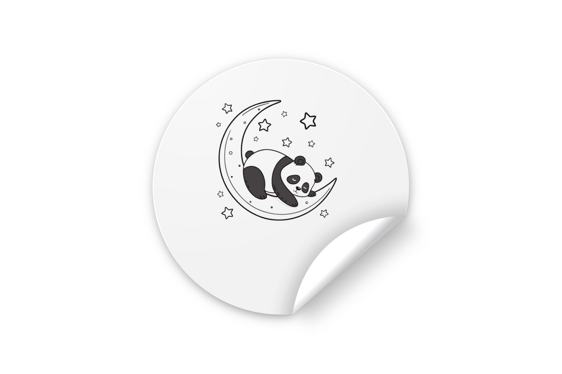 Sticker mignon avec panda sur la lune dans un style kawaii nocturne