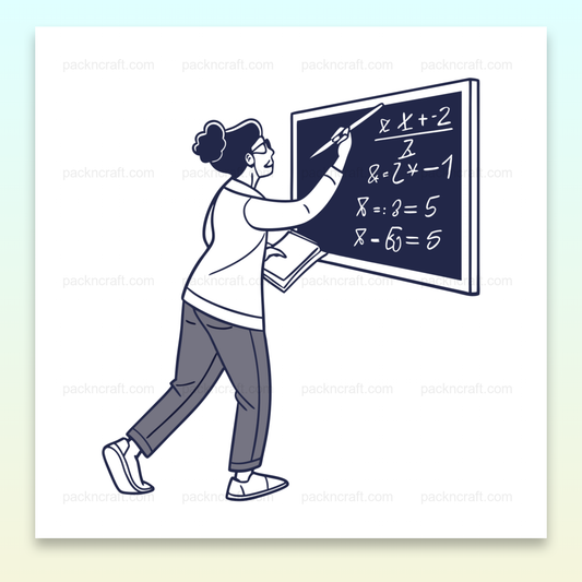 Illustration de professeur féminine enseignant des maths, format PNG pour matériel pédagogique., Mug imprimé avec design de professeur mathématique pour inspirer les éducateurs., Sticker éducatif représentant un professeur, idéal pour cahiers et fournitures scolaires., Cadre décoratif avec design d'un professeur devant un tableau, pour salle de classe., T-shirt imprimé avec motif de professeur mathématique, parfait pour enseignants.