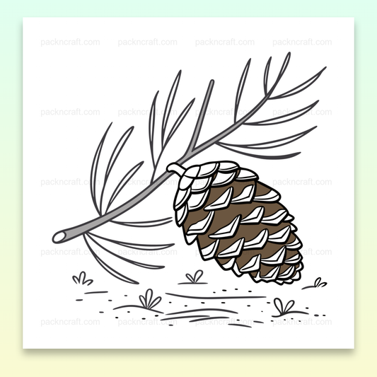 Illustration de pomme de pin en équilibre, idéale pour projets DIY et décoration nature.