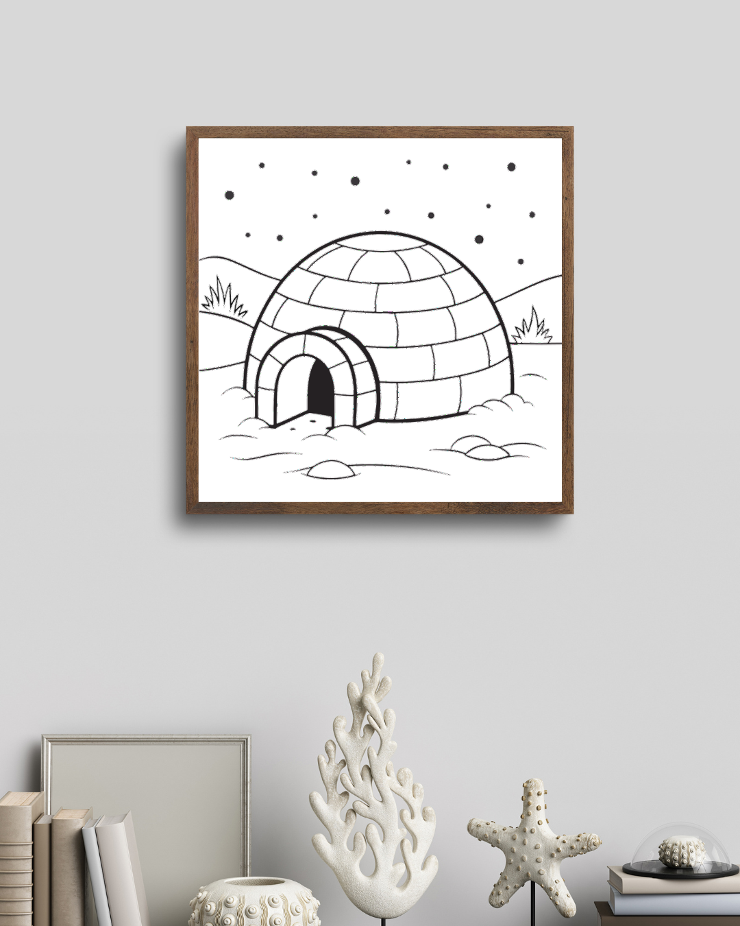 Cadre élégant avec igloo minimaliste sous ciel étoilé pour une ambiance hivernale