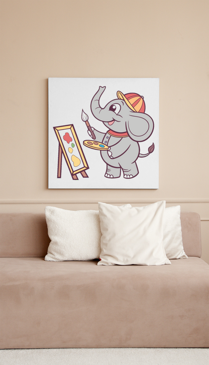 Cadre artistique avec éléphant peignant en style pastel pour inspirer la créativité