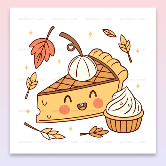 Illustration de tarte joyeuse, idéale pour projets DIY et papeterie automnale