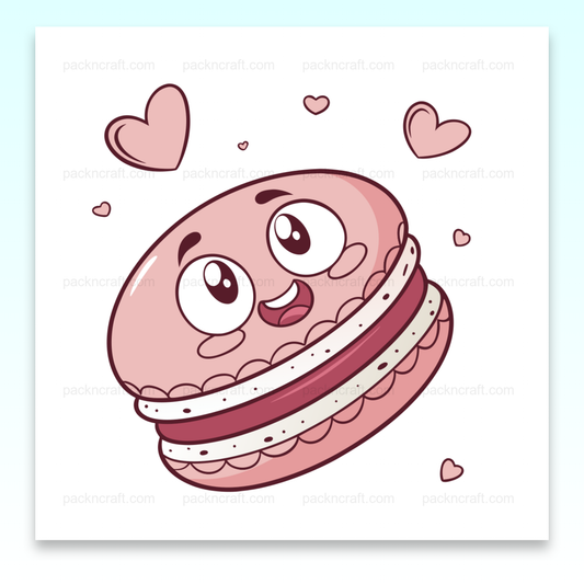 Illustration de macaron joyeux en style kawaii, parfaite pour projets créatifs.