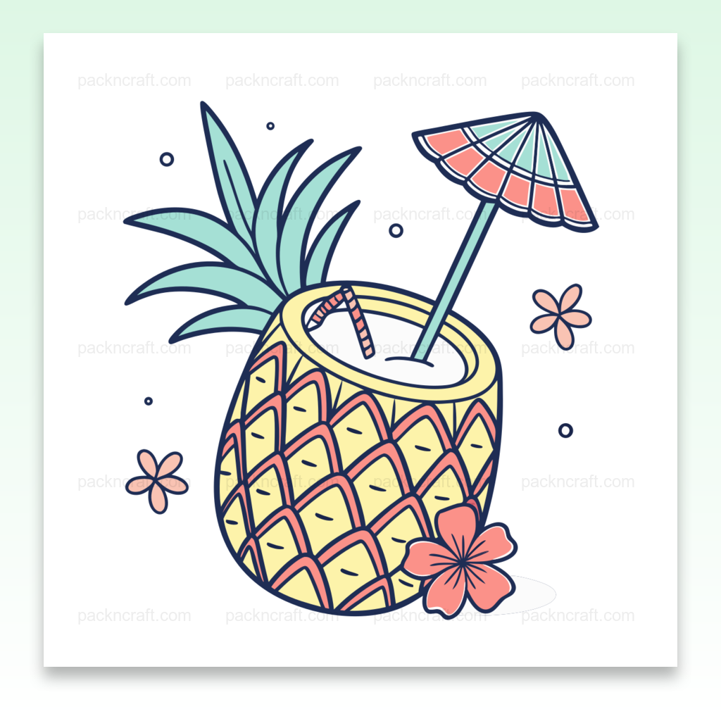 Illustration d'un ananas tropical avec cocktail, idéale pour projets estivaux