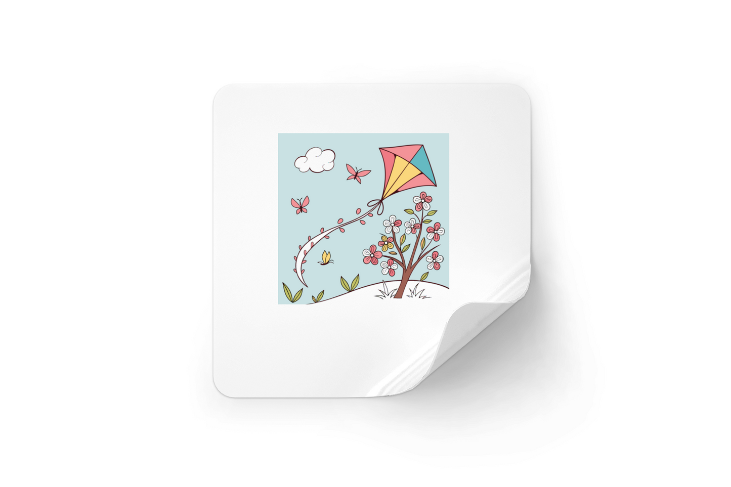 Sticker à motif de cerf-volant printanier style minimaliste sur fond floral