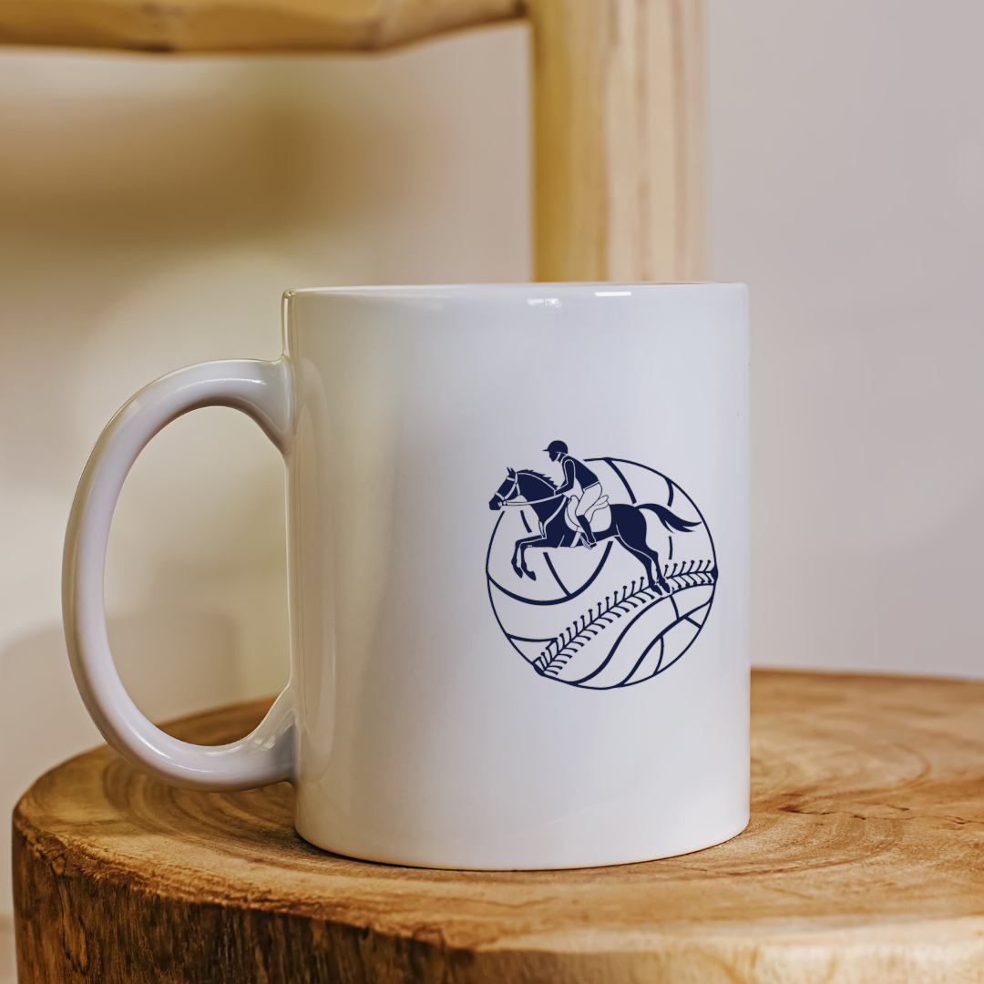 Mug élégant avec motif sportif cavalier dynamique en scène dynamique