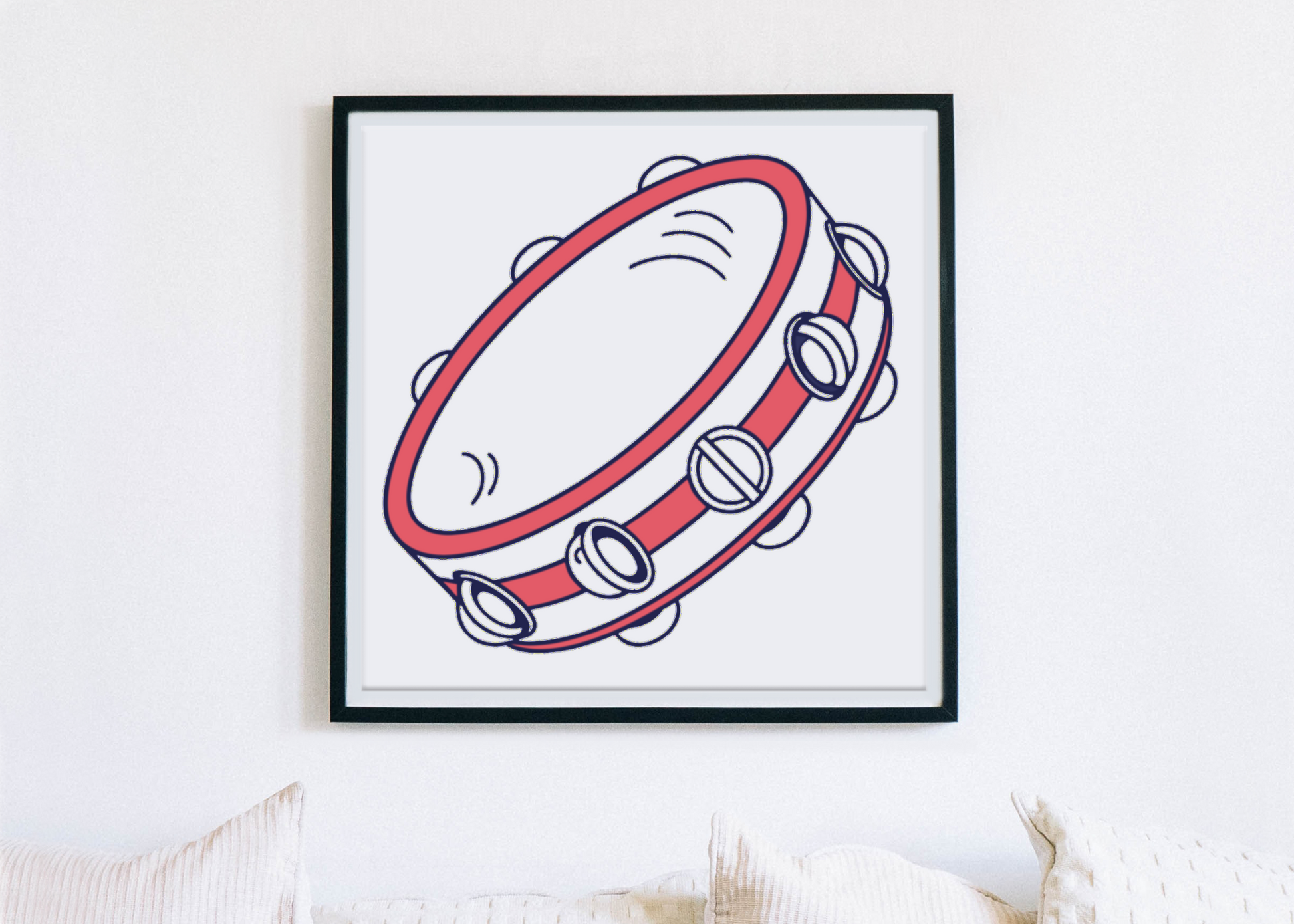 Cadre avec décor minimaliste sur le thème musical montrant un tambourin festif coloré