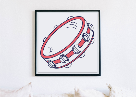 Cadre avec décor minimaliste sur le thème musical montrant un tambourin festif coloré