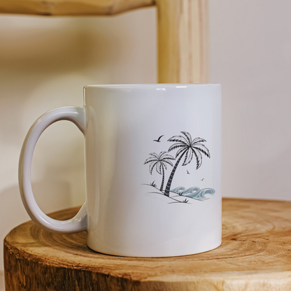 Mug tropical avec palmiers sereins dans un style artistique élégant