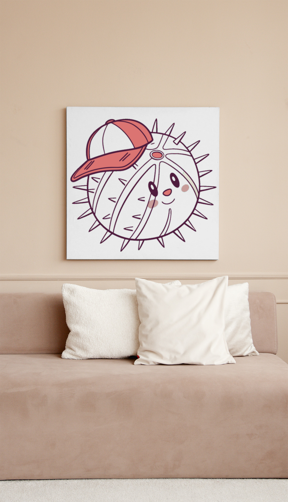 Cadre décoratif marin avec poisson-globe amusant en casquette colorée