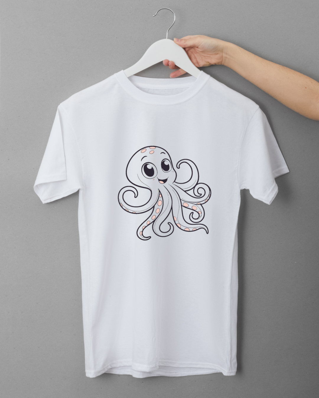T-shirt adulte avec motif marin poulpe souriant en style minimaliste et tendance