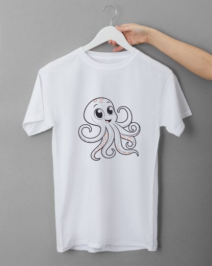 T-shirt adulte avec motif marin poulpe souriant en style minimaliste et tendance