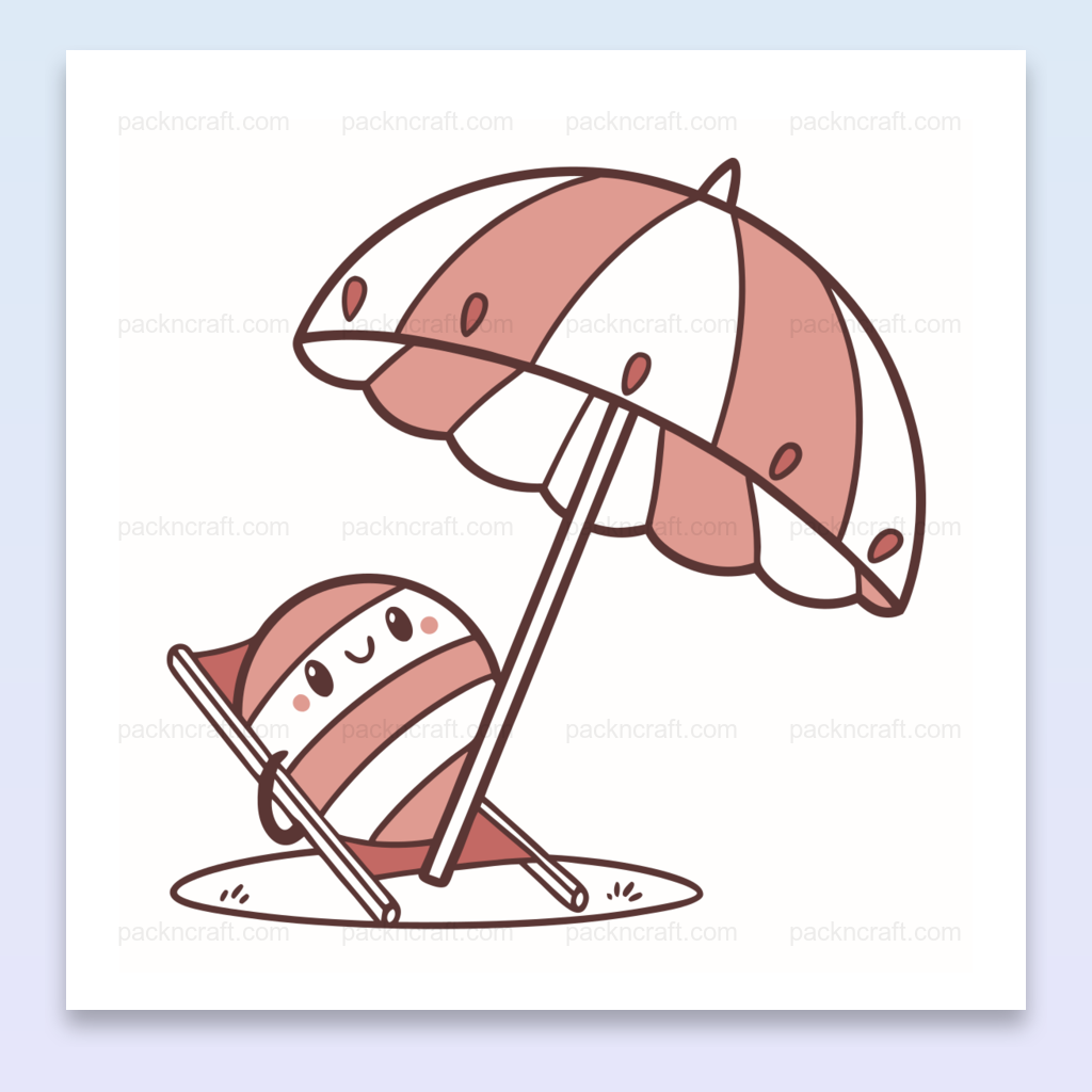 Illustration de petit personnage sous un parasol en style kawaii, fichier numérique pour déco estivale