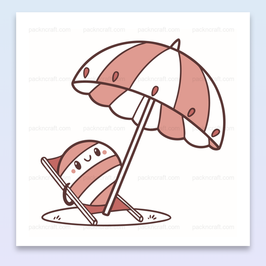Illustration de petit personnage sous un parasol en style kawaii, fichier numérique pour déco estivale