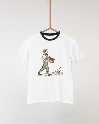 Fermière joyeuse portant légumes | SVG artistique vintage