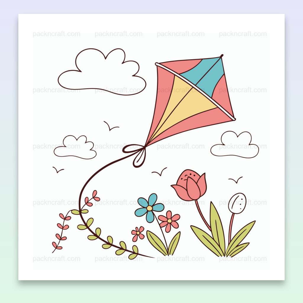 Illustration de cerf-volant joyeux dans un ciel printanier, idéale pour DIY et déco.