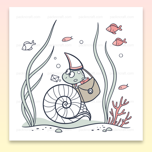 Illustration d'un escargot facteur avec des lettres, style pastel, usage décoratif ou éducatif.