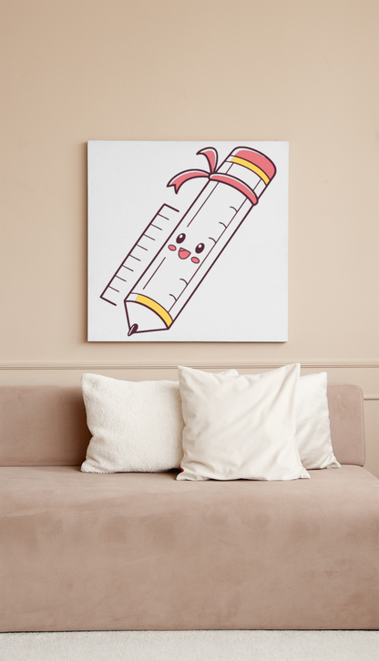 Cadre éducatif avec icône crayon souriant dans un style doodle