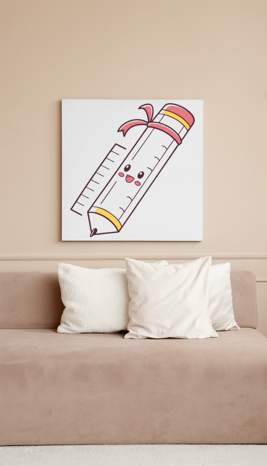 Cadre éducatif avec icône crayon souriant dans un style doodle