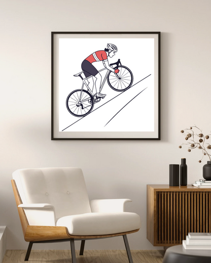 Cadre avec cycliste en pleine ascension dynamique style sportif moderne