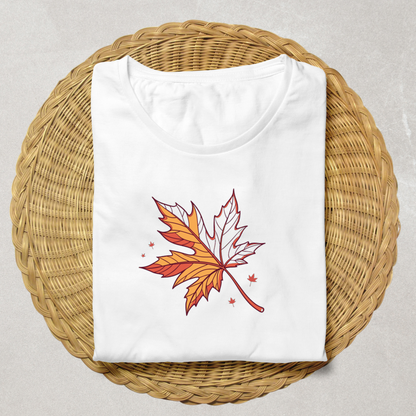 T-shirt orné d'une élégante feuille d'érable automnale stylisée pour un look nature