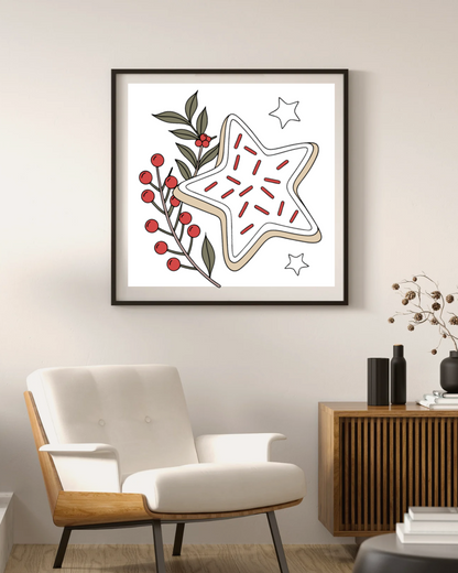 Cadre vintage avec une étoile de Noël festive dans un style rétro et gourmand