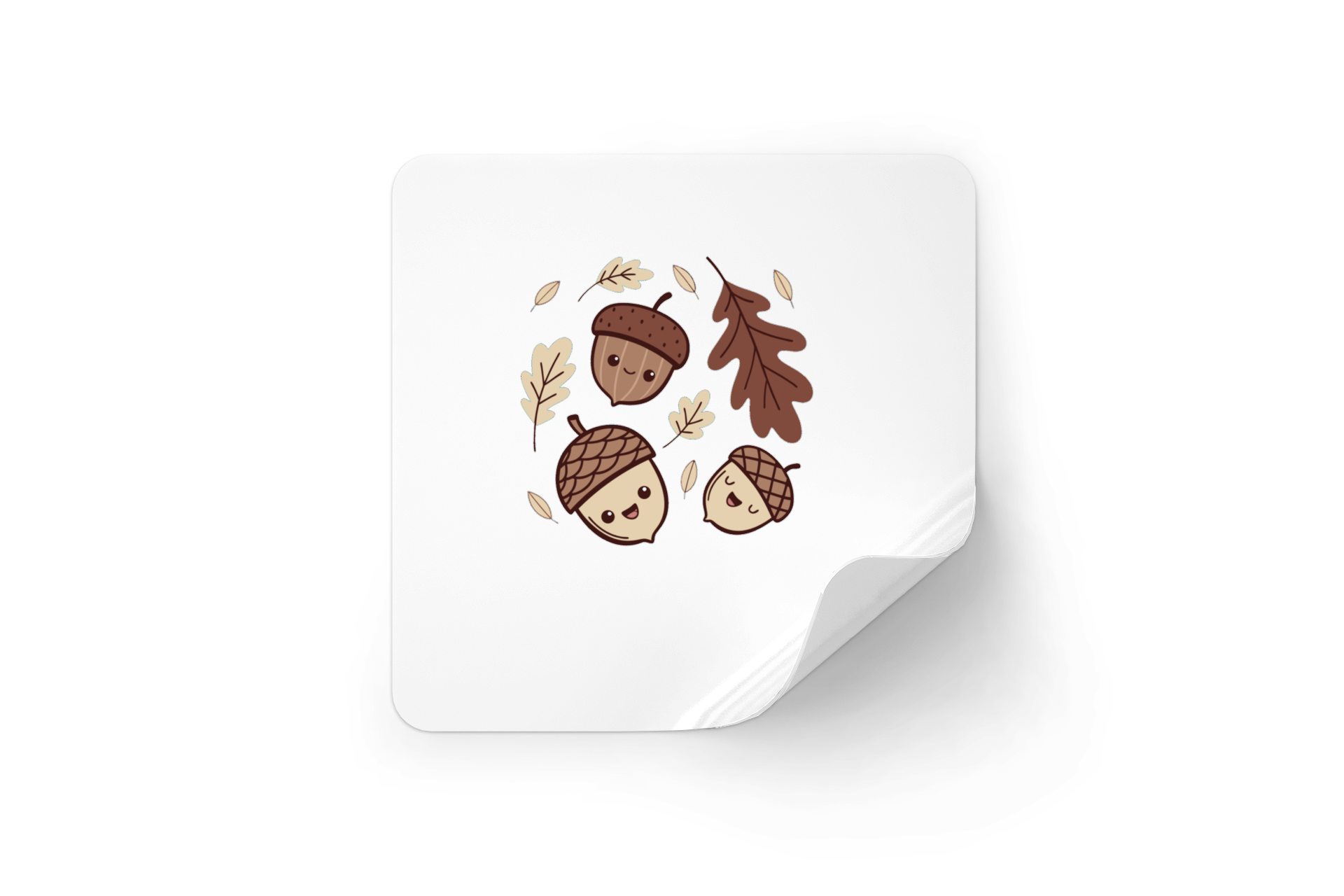 Sticker nature relaxante avec glands souriants automnaux sur fond spontané et moderne