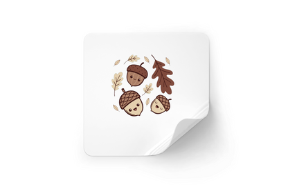 Sticker nature relaxante avec glands souriants automnaux sur fond spontané et moderne