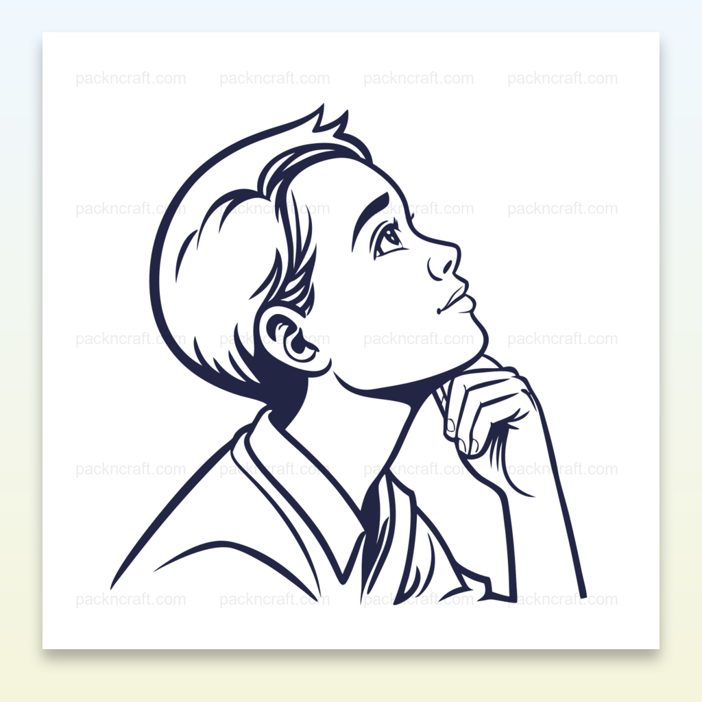Illustration de garçon pensif au format SVG, idéale pour contextes éducatifs et projets créatifs.