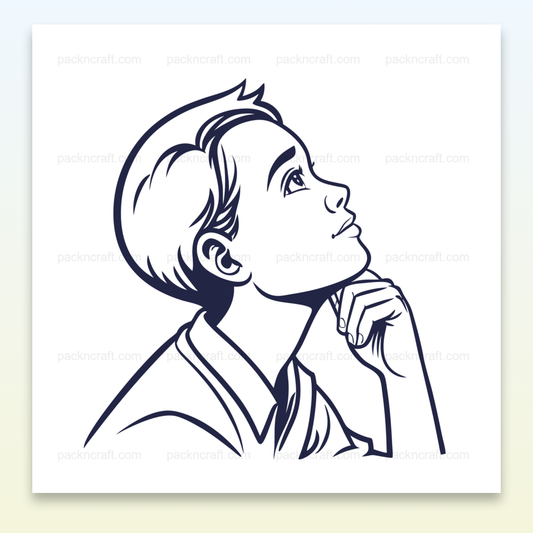 Illustration de garçon pensif au format SVG, idéale pour contextes éducatifs et projets créatifs.