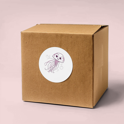 Sticker avec méduse joyeuse aux tons pastel sur fond marin idéal pour décorer