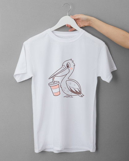 T-shirt avec un pélican minimaliste sur fond tropical