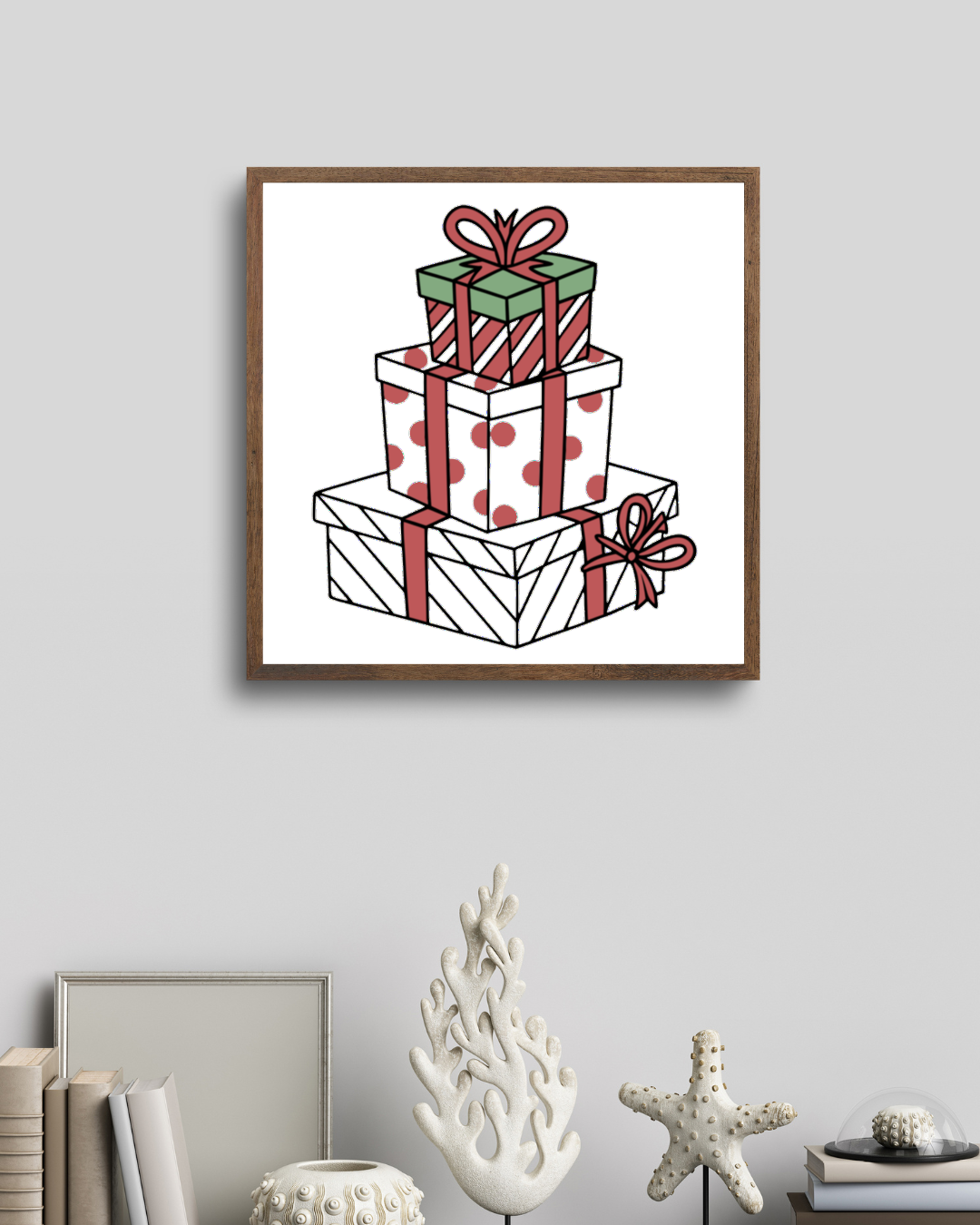 Cadre avec cadeaux festifs entassés style vectoriel coloré pour Noël