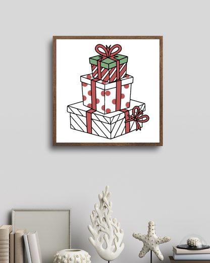 Cadre avec cadeaux festifs entassés style vectoriel coloré pour Noël