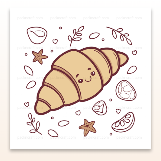 Croissant souriant en style kawaii pour usages variés comme stickers et déco.