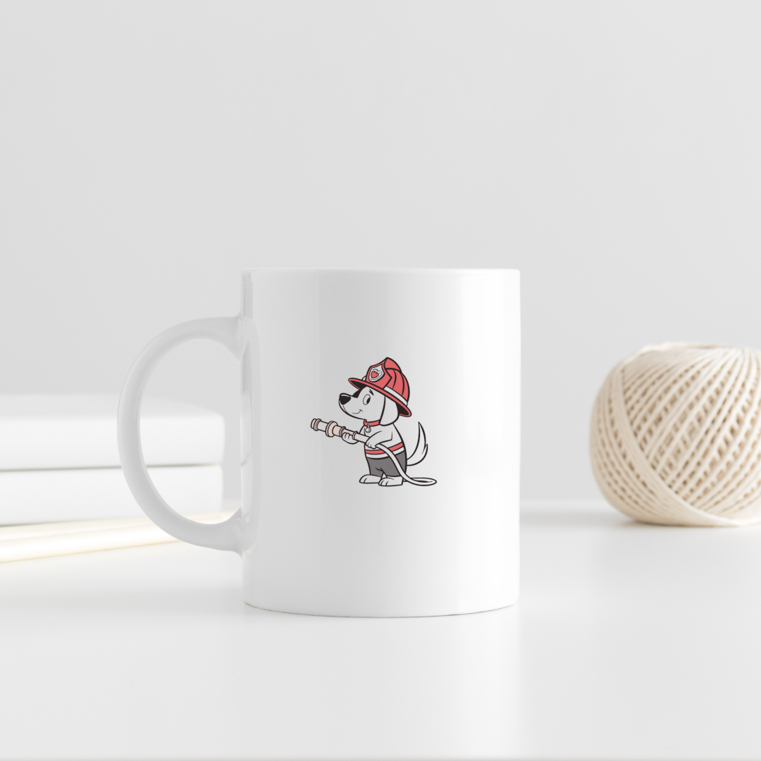 Mug avec chien pompier en aventurier mignon style cartoon