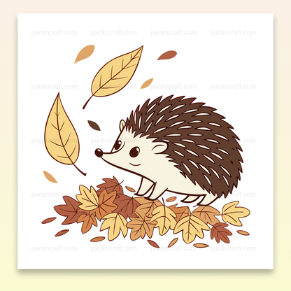 Illustration de hérisson curieux et feuilles d'automne, fichier SVG numérique.