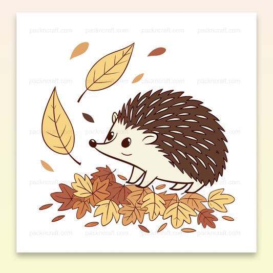 Illustration de hérisson curieux et feuilles d'automne, fichier SVG numérique.