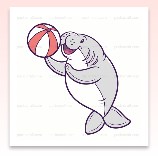 Illustration de phoque jouant avec un ballon, idéale pour papeterie et décorations estivales.