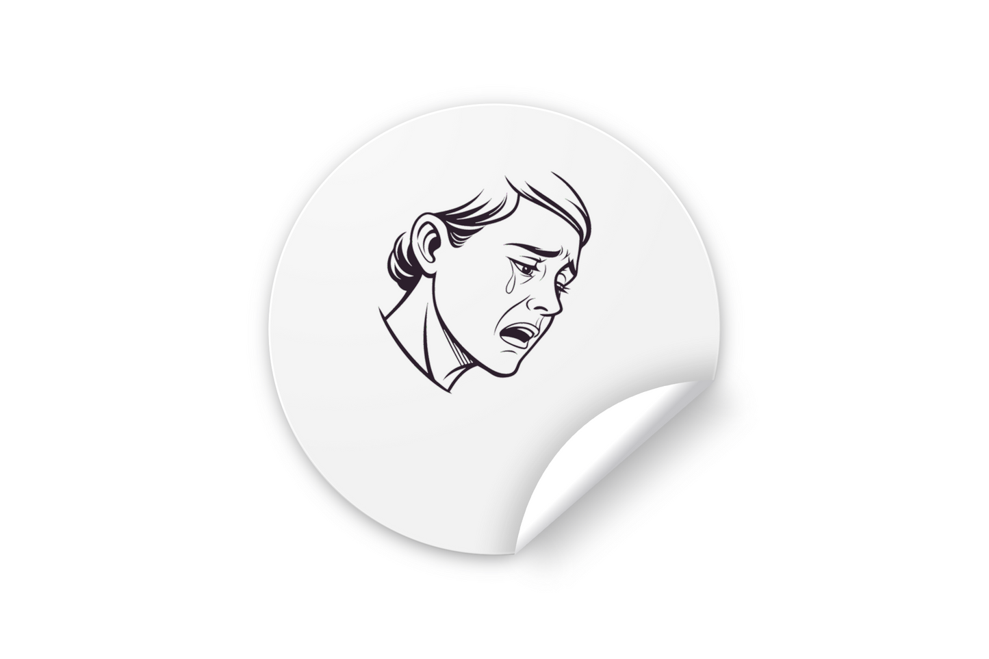 Sticker émotionnel avec visage triste pleurant en art expressif sur fond neutre