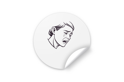 Sticker émotionnel avec visage triste pleurant en art expressif sur fond neutre