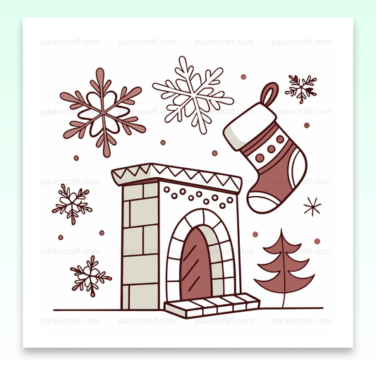 Illustration festive d'une cheminée de Noël avec flocons, pour projets DIY