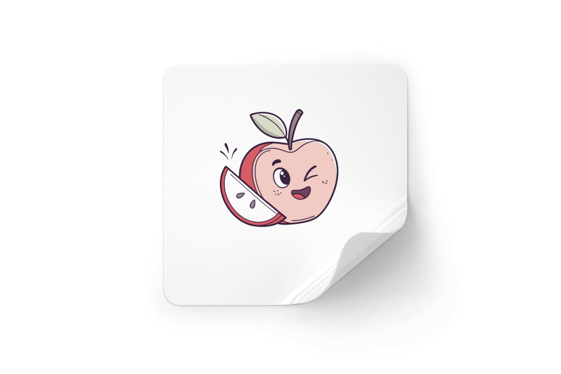 Sticker décoratif avec pomme clignante et joyeuse style kawaii sur fond blanc