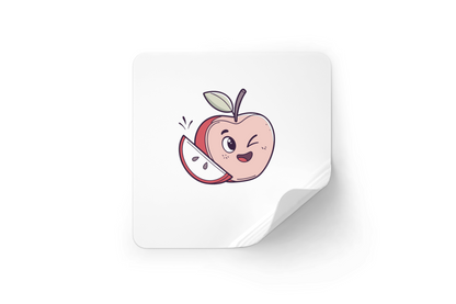 Sticker décoratif avec pomme clignante et joyeuse style kawaii sur fond blanc